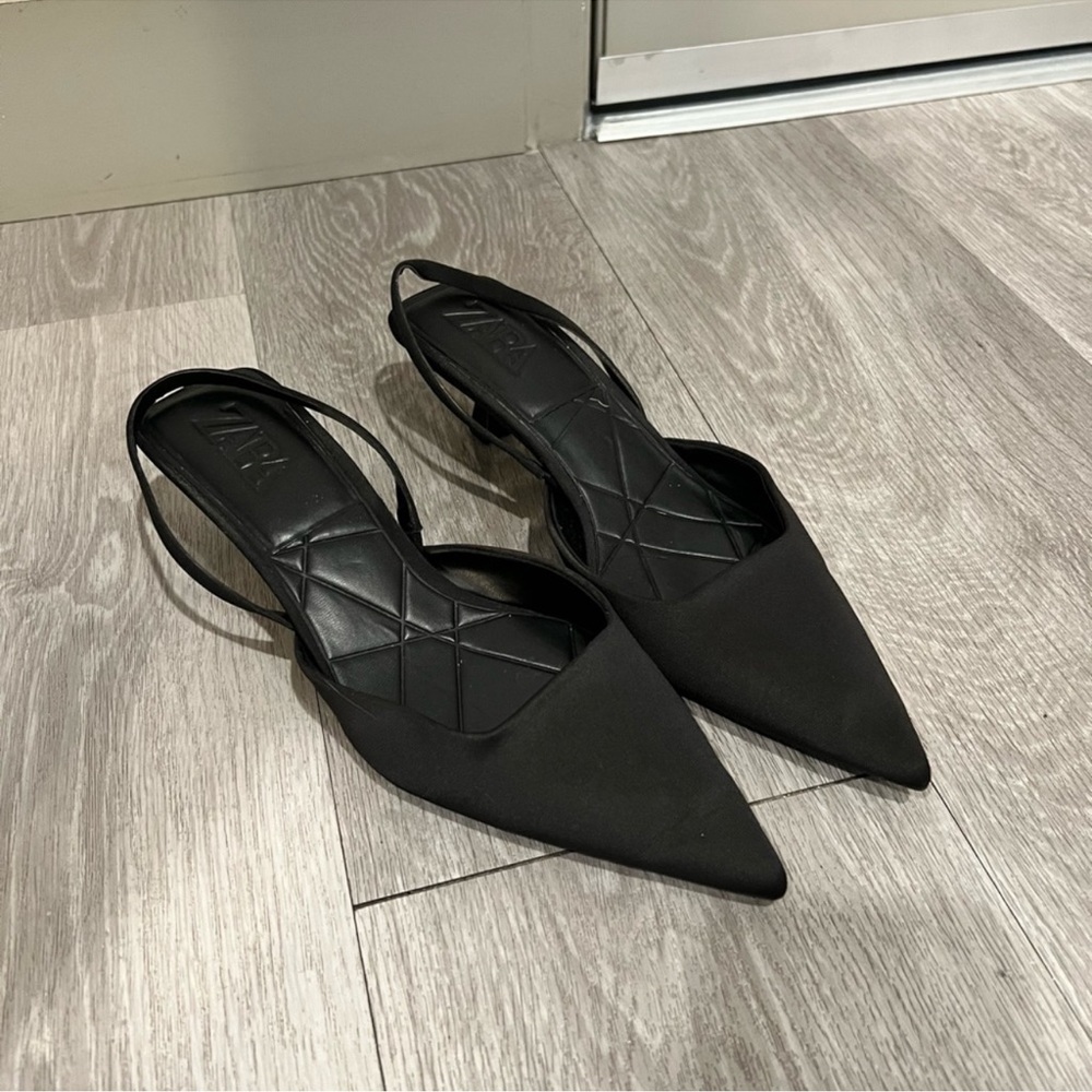 Zara Black Kitten Mules Slingback